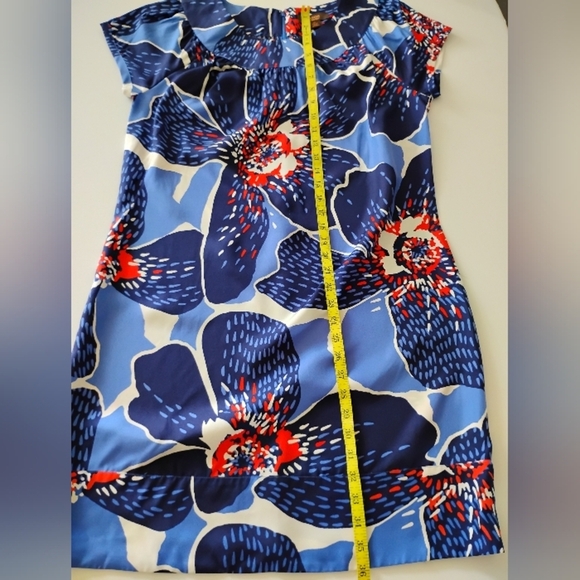 Victor Alfaro 100% Silk Navy Blue Floral Shift Dress Colorful Day Evening Sz 10 - Picture 16 of 16